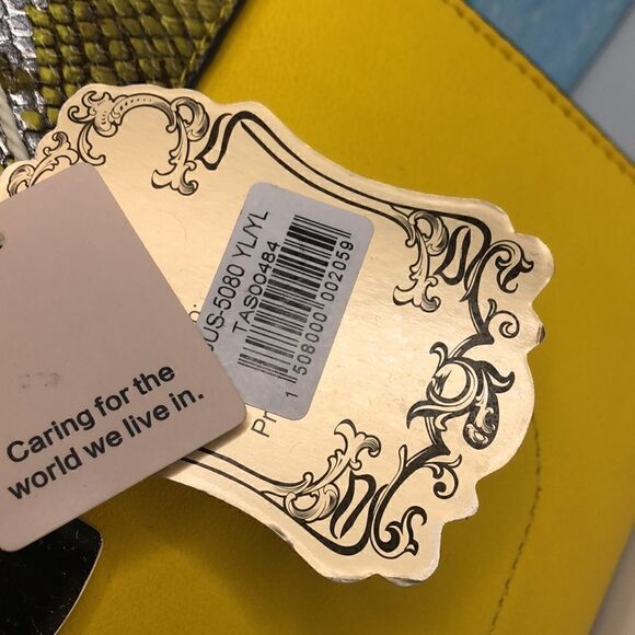 ALYSSA Vegan Leather Yellow Satchel Crossbody Bag Purse w Snakeskin Print NWT - Picture 8 of 9